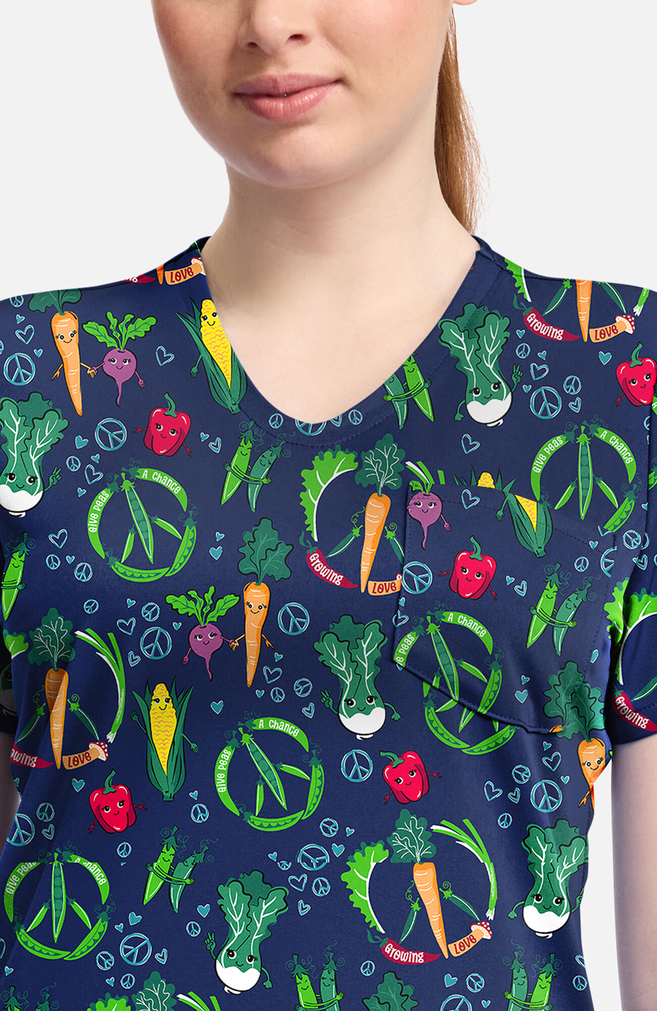 Women's Growing Love Print Scrub Top, , large