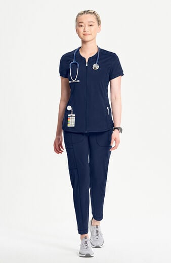 Women's Zip Front Round Neck Solid Scrub Top Women's Zip Front Round Neck Solid Scrub Top