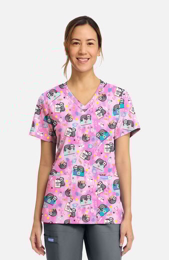Women's Nurse Sloth Print Scrub Top Women's Nurse Sloth Print Scrub Top