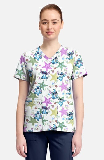 Women's Star Flower Stitch Print Scrub Top Women's Star Flower Stitch Print Scrub Top
