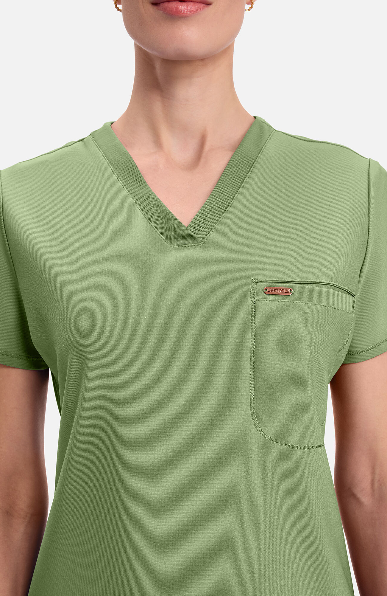Women's Tuck-In Knit Mesh V-Neck Scrub Top, BRS Bright Sage | olive, large