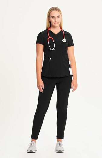 Women's 3-Pocket Knit Panel V-Neck Scrub Top Women's 3-Pocket Knit Panel V-Neck Scrub Top