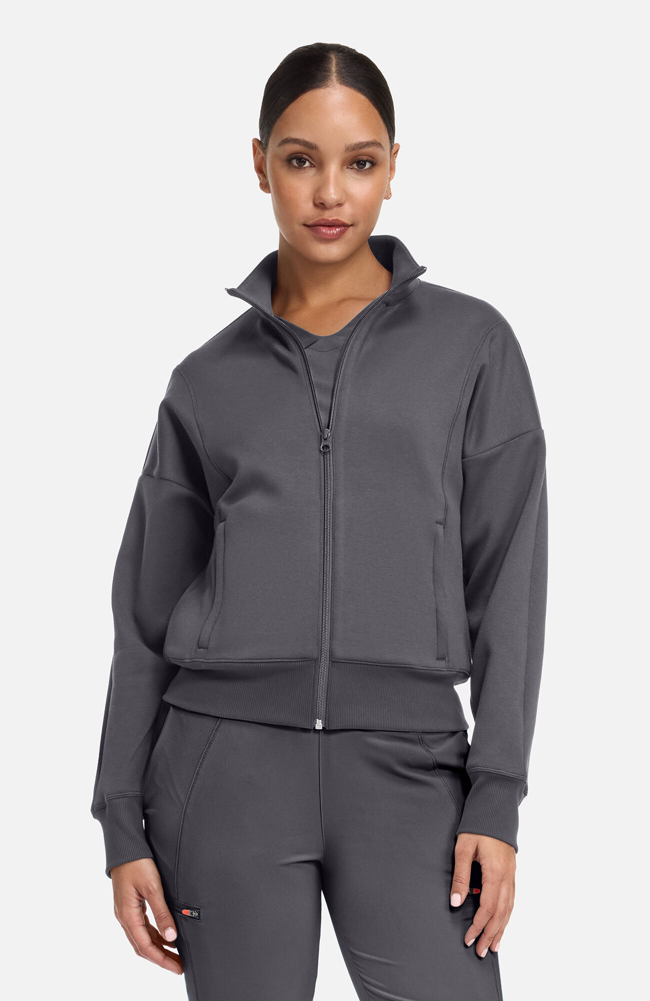 Women's Zip Front Dolman Cropped Scrub Jacket