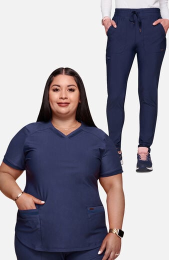 Women's Scrub Set: V-Neck Top & Mid-Rise Tapered Pant Women's Scrub Set: V-Neck Top & Mid-Rise Tapered Pant