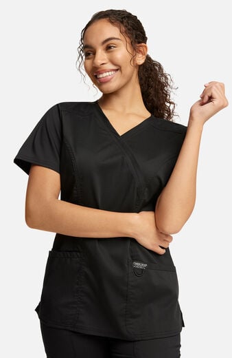 Women's Shaped 3-Pocket Mock Wrap Scrub Top Women's Shaped 3-Pocket Mock Wrap Scrub Top