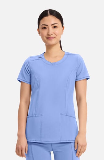 Women's Split Round Neck Solid Scrub Top Women's Split Round Neck Solid Scrub Top