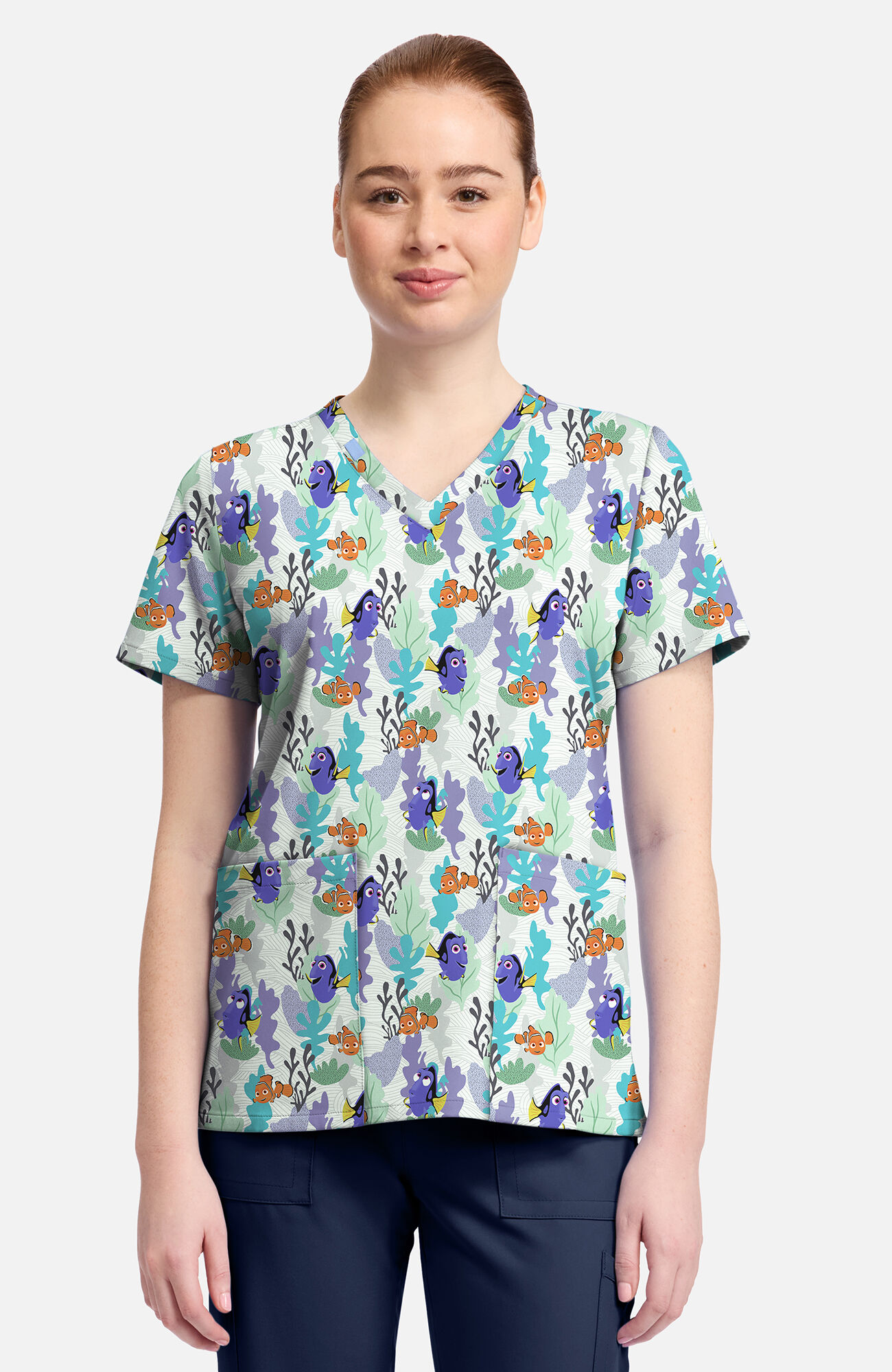 Women's Nemo And Dory Print Scrub Top