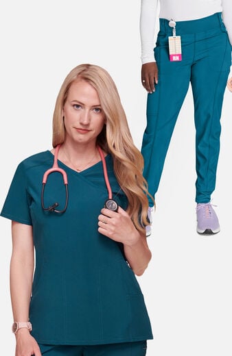 Women's Scrub Set: Mock Wrap Solid Top & Tapered Jogger Pant Women's Scrub Set: Mock Wrap Solid Top & Tapered Jogger Pant