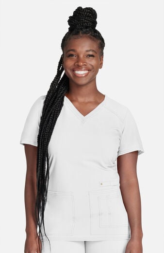 Women's V-Neck Knit Panel Solid Scrub Top Women's V-Neck Knit Panel Solid Scrub Top