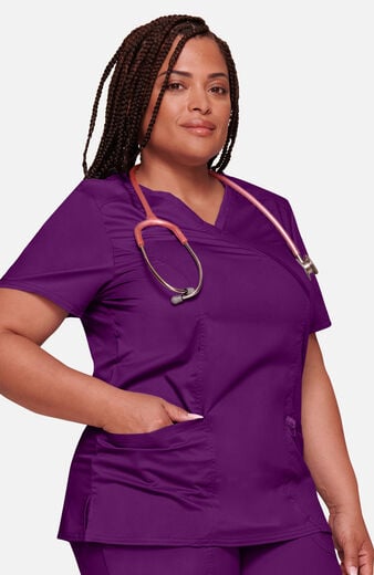 Women's Shaped 3-Pocket Mock Wrap Scrub Top Women's Shaped 3-Pocket Mock Wrap Scrub Top