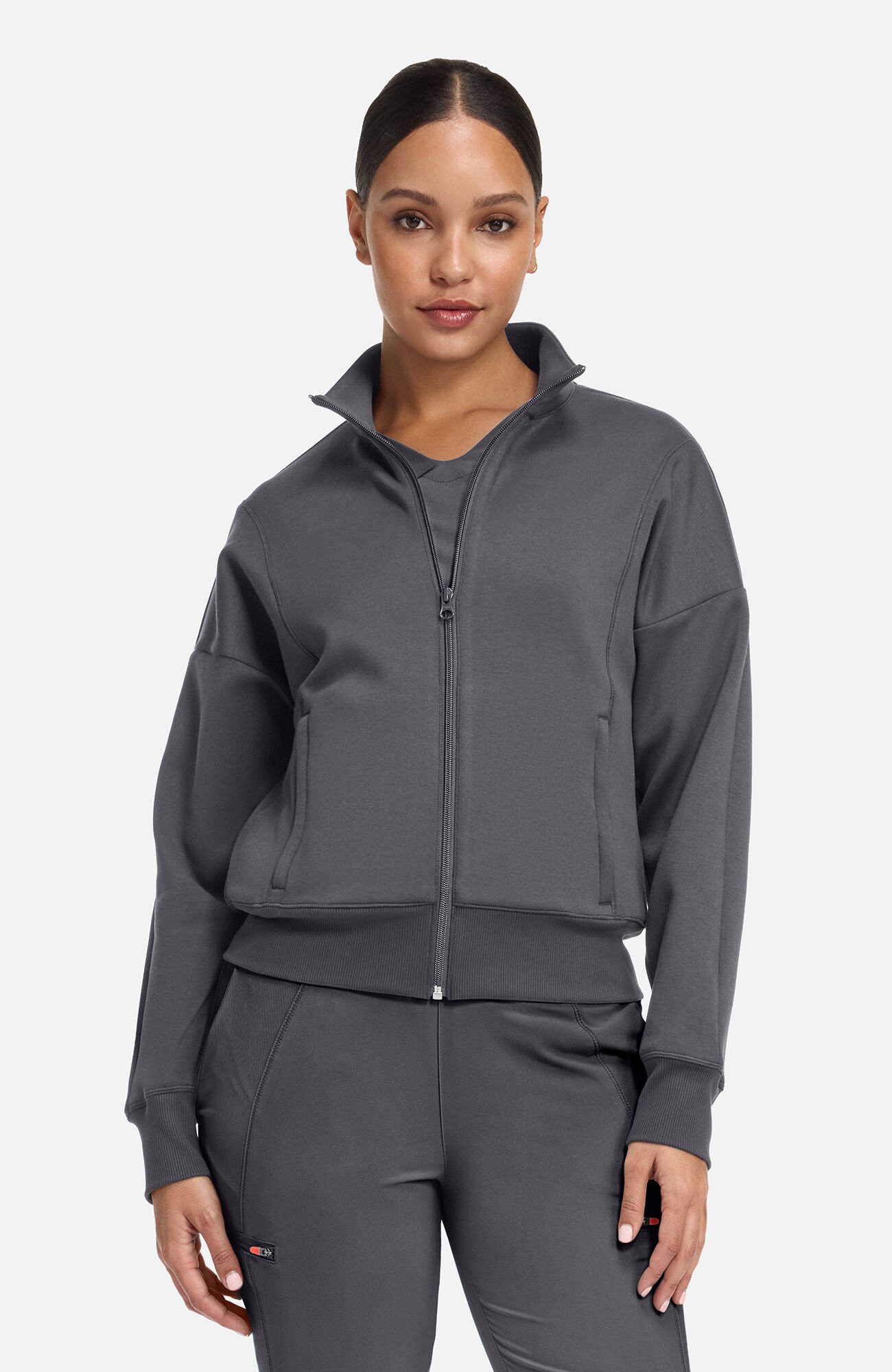 Women's Zip Front Dolman Cropped Scrub Jacket