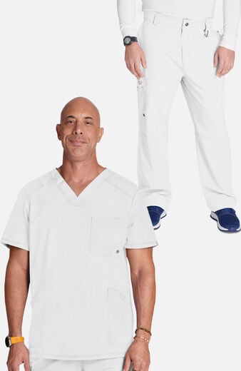 Men's Scrub Set: Stretch V-Neck Top & Zip Fly 6-Pocket Cargo Pant Men's Scrub Set: Stretch V-Neck Top & Zip Fly 6-Pocket Cargo Pant
