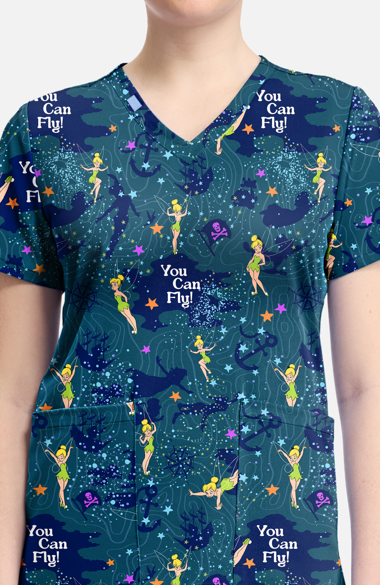 Women's Tinker Bell Flight Print Scrub Top, , large