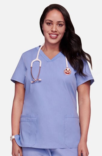 Women's Knit V-Neck Solid Scrub Top Women's Knit V-Neck Solid Scrub Top