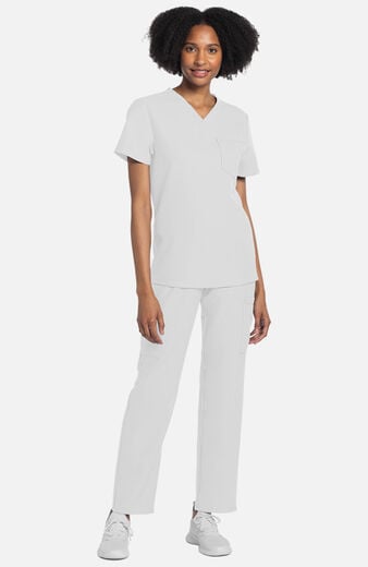 Unisex Scrub Set: Tuck-In 1-Pocket V-Neck Top & 3-Pocket Straight Leg Drawstring Pant Unisex Scrub Set: Tuck-In 1-Pocket V-Neck Top & 3-Pocket Straight Leg Drawstring Pant