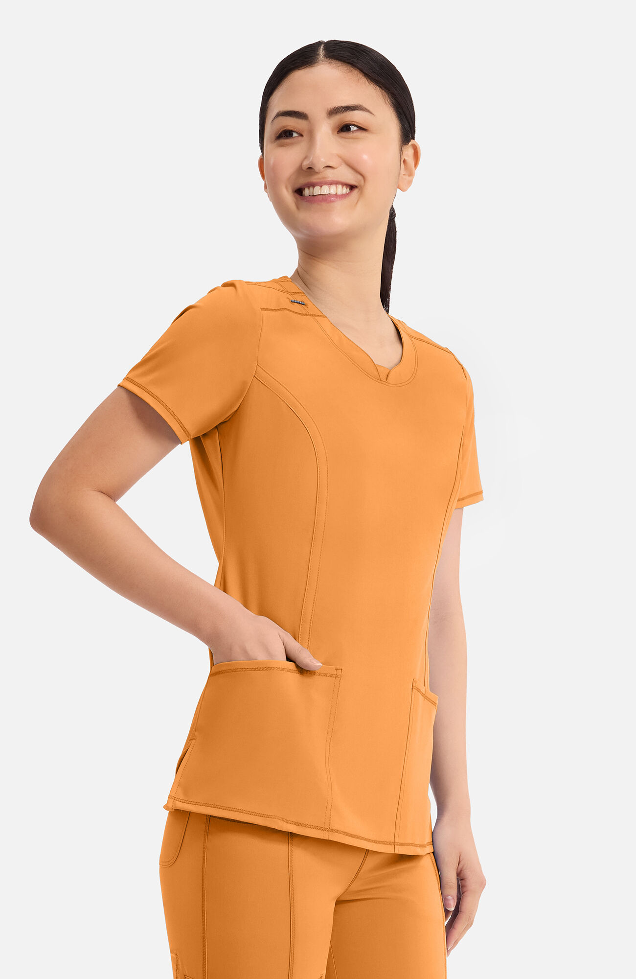 Women's Split Round Neck Solid Scrub Top, OSU Orange Sunrise | orange, large