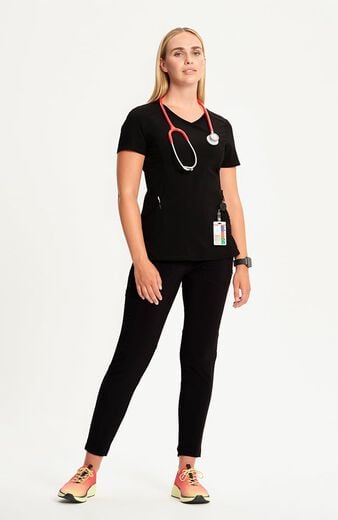 Women's 4-Pocket Knit Panel Mock Wrap Scrub Top Women's 4-Pocket Knit Panel Mock Wrap Scrub Top