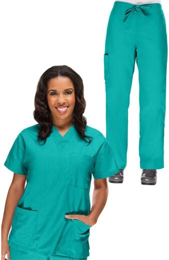 Women's Scrub Set: V-Neck Top & Drawstring Cargo Pant Women's Scrub Set: V-Neck Top & Drawstring Cargo Pant