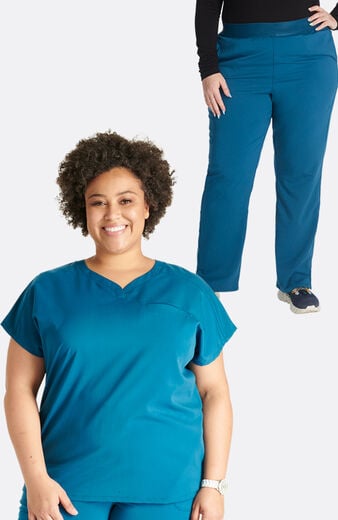 Women's Scrub Set: V-Neck Top & Mid-Rise Pant Women's Scrub Set: V-Neck Top & Mid-Rise Pant
