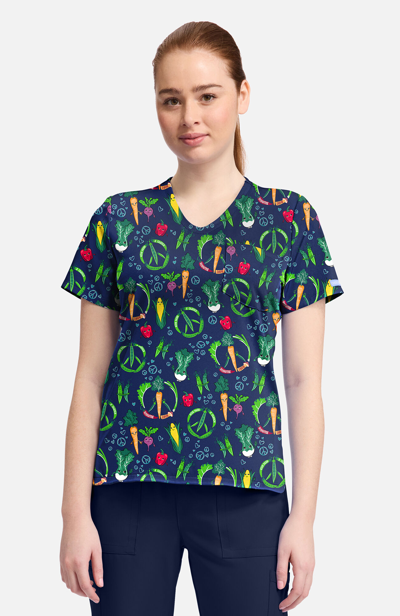 Women's Growing Love Print Scrubb Top