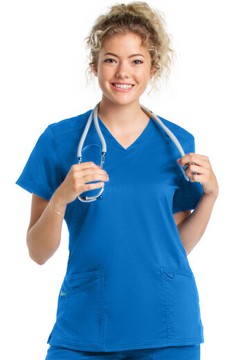 Women's Modern V-Neck Tunic Solid Scrub Top, Women's Modern V-Neck Tunic Solid Scrub Top