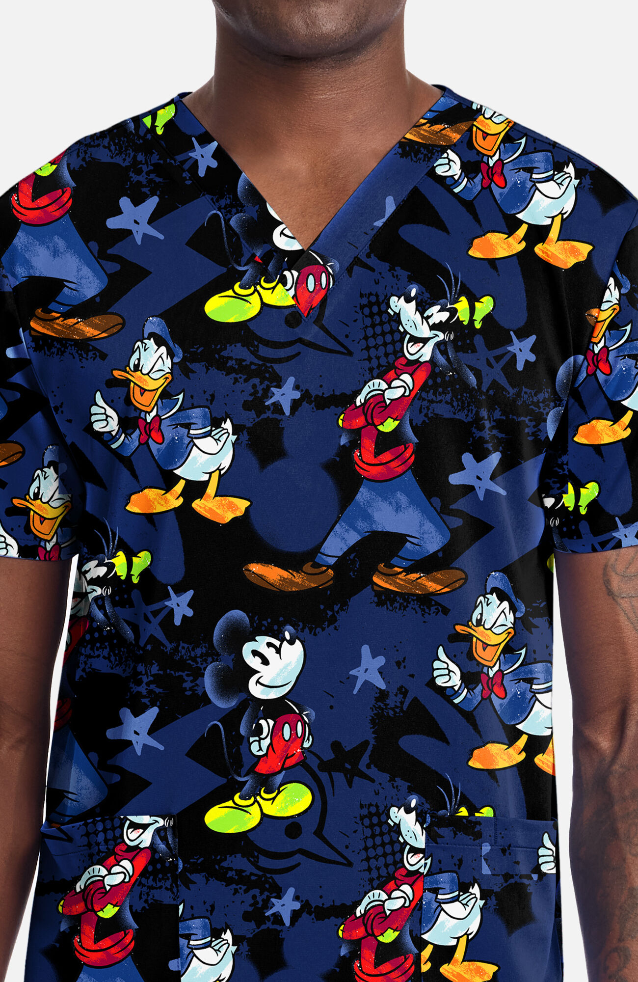 Men's Mickey Bro Time Print Scrub Top, , large