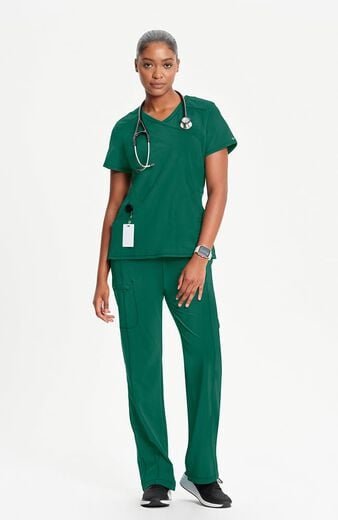 Women's 4-Pocket Knit Panel Mock Wrap Scrub Top Women's 4-Pocket Knit Panel Mock Wrap Scrub Top