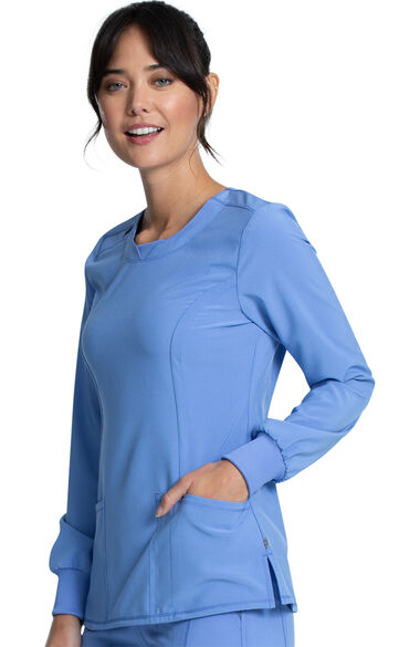 Women's Long Sleeve V-Neck Solid Scrub Top, , large