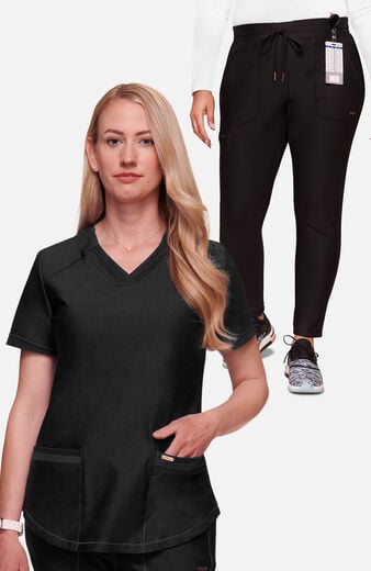 Women's Scrub Set: V-Neck Top & Mid-Rise Tapered Pant Women's Scrub Set: V-Neck Top & Mid-Rise Tapered Pant