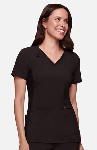 Women's V-Neck Knit Panel Solid Scrub Top Women's V-Neck Knit Panel Solid Scrub Top