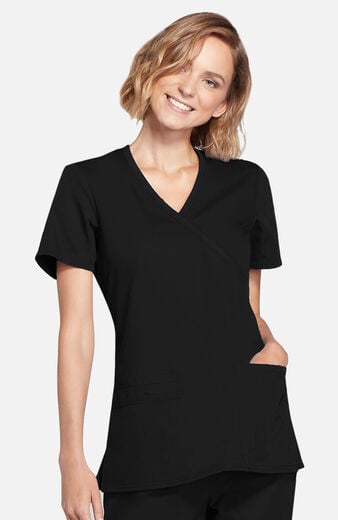 Women's Mock Wrap Knit Panel Solid Scrub Top Women's Mock Wrap Knit Panel Solid Scrub Top