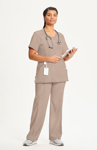 Women's 4-Pocket Knit Panel Mock Wrap Scrub Top Women's 4-Pocket Knit Panel Mock Wrap Scrub Top