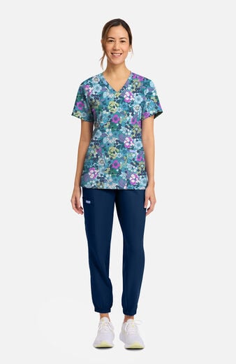 Women's Vintage Garden Print Scrub Top Women's Vintage Garden Print Scrub Top