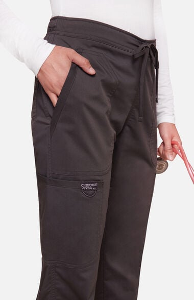 Women's Mock Wrap Solid Scrub Top & Flare Leg Drawstring Scrub Pant Set, , large