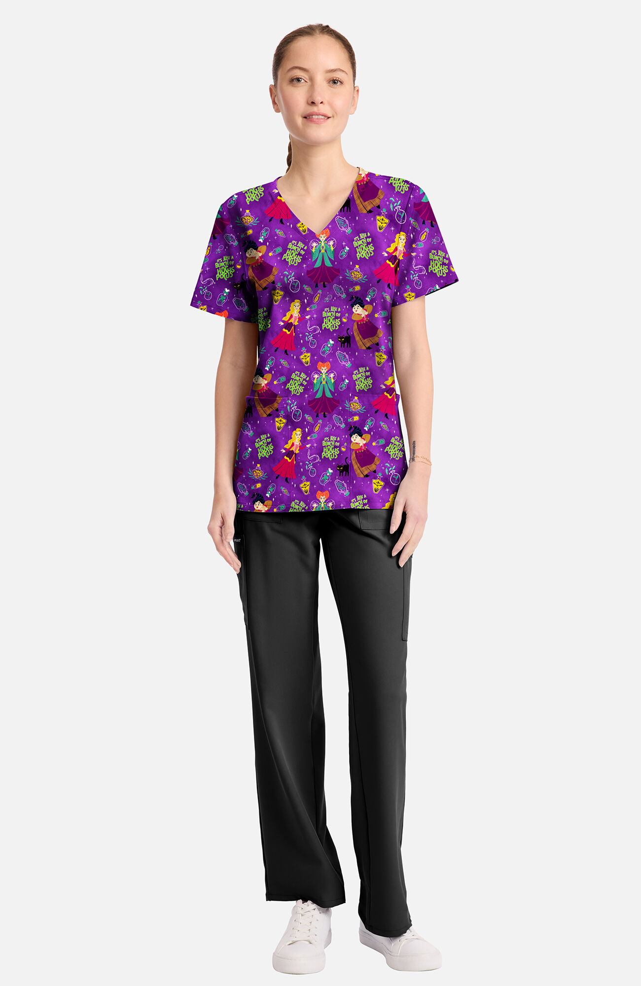 Women's Bunch Of Hocus Pocus Print Scrub Top, , large