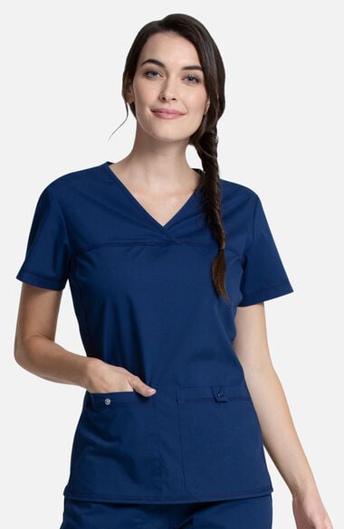 Clearance Women's Knit Panel Solid Scrub Top, , large