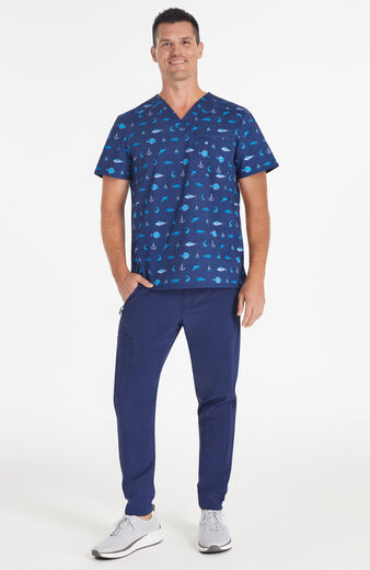 Men's Gone Fishin' Print Scrub Top Men's Gone Fishin' Print Scrub Top