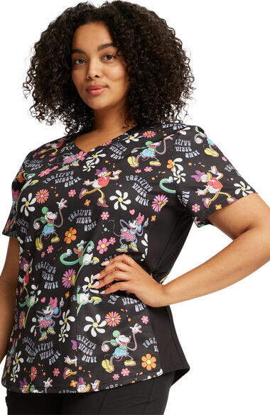 Clearance Women's Positive Vibes Print Scrub Top, , large