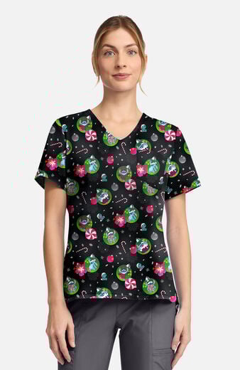 Women's Baubles And Bulbs Print Scrub Top Women's Baubles And Bulbs Print Scrub Top