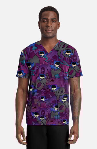 Men's Comic Hero Print Scrub Top Men's Comic Hero Print Scrub Top