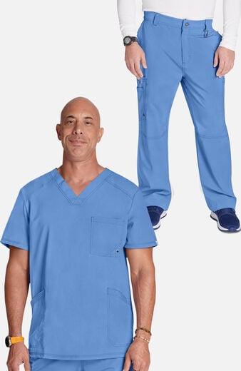Men's Scrub Set: Stretch V-Neck Top & Zip Fly 6-Pocket Cargo Pant Men's Scrub Set: Stretch V-Neck Top & Zip Fly 6-Pocket Cargo Pant