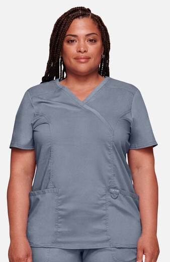 Women's Shaped 3-Pocket Mock Wrap Scrub Top Women's Shaped 3-Pocket Mock Wrap Scrub Top