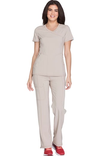 Women's Scrub set: 4-Pocket Knit Panel Mock Wrap Top & Rib Knit Drawstring Waist Pant Women's Scrub set: 4-Pocket Knit Panel Mock Wrap Top & Rib Knit Drawstring Waist Pant