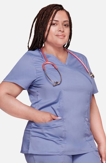 Women's Shaped 3-Pocket Mock Wrap Scrub Top Women's Shaped 3-Pocket Mock Wrap Scrub Top