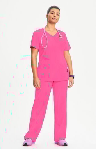 Women's 4-Pocket Knit Panel Mock Wrap Scrub Top Women's 4-Pocket Knit Panel Mock Wrap Scrub Top