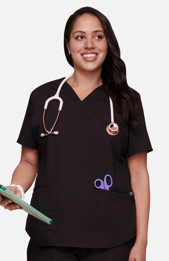 Women's 4-Pocket Shirttail V-Neck Scrub Top Women's 4-Pocket Shirttail V-Neck Scrub Top