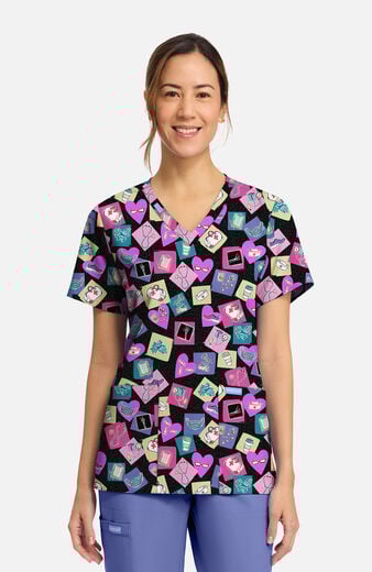 Women's  V-Neck Health-Abet Print Scrub Top Women's  V-Neck Health-Abet Print Scrub Top