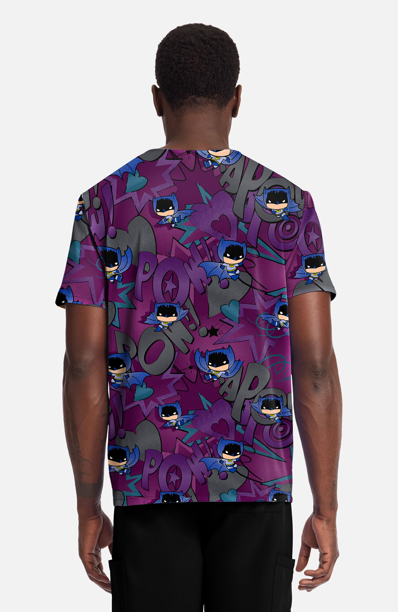 Men's Comic Hero Print Scrub Top, , large