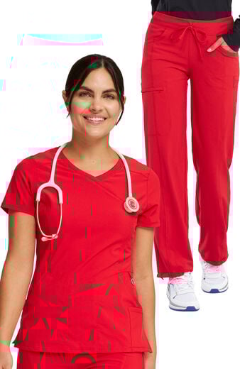 Women's Scrub set: 4-Pocket Knit Panel Mock Wrap Top & Rib Knit Drawstring Waist Pant Women's Scrub set: 4-Pocket Knit Panel Mock Wrap Top & Rib Knit Drawstring Waist Pant