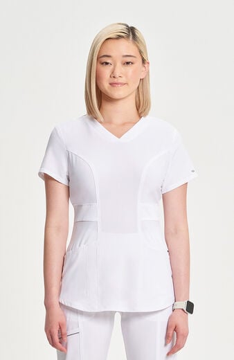 Women's 3-Pocket Knit Panel V-Neck Scrub Top Women's 3-Pocket Knit Panel V-Neck Scrub Top